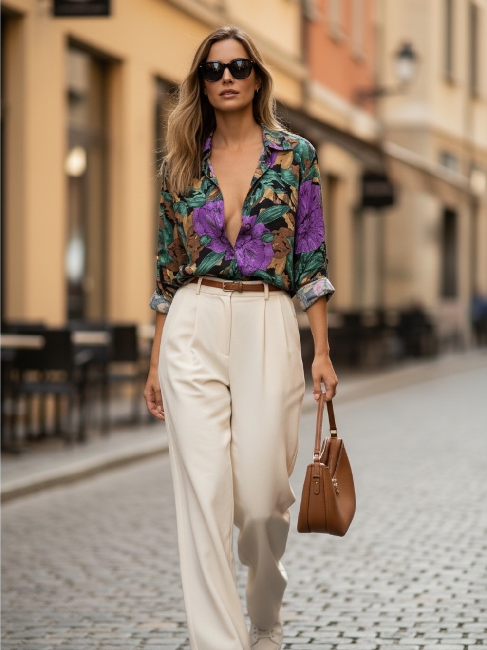 Vintage H.E.R. 100% Silk Floral 80s 90s Statement Print Retro Boho Earthy Blouse